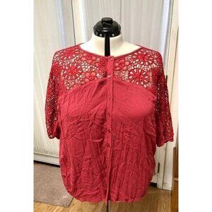 Body flirt burgundy red crochet detail plus size top size 24.